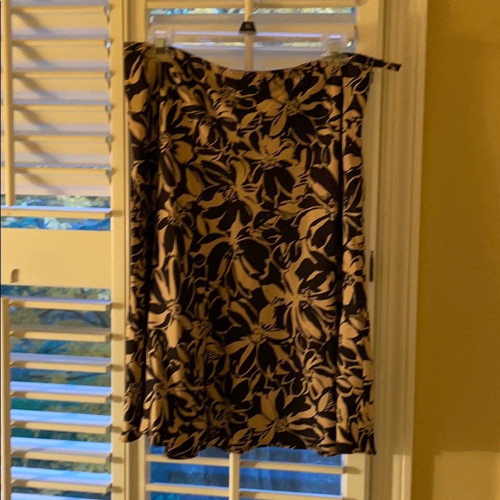 Silk -black and tan. A- line flowered skirt